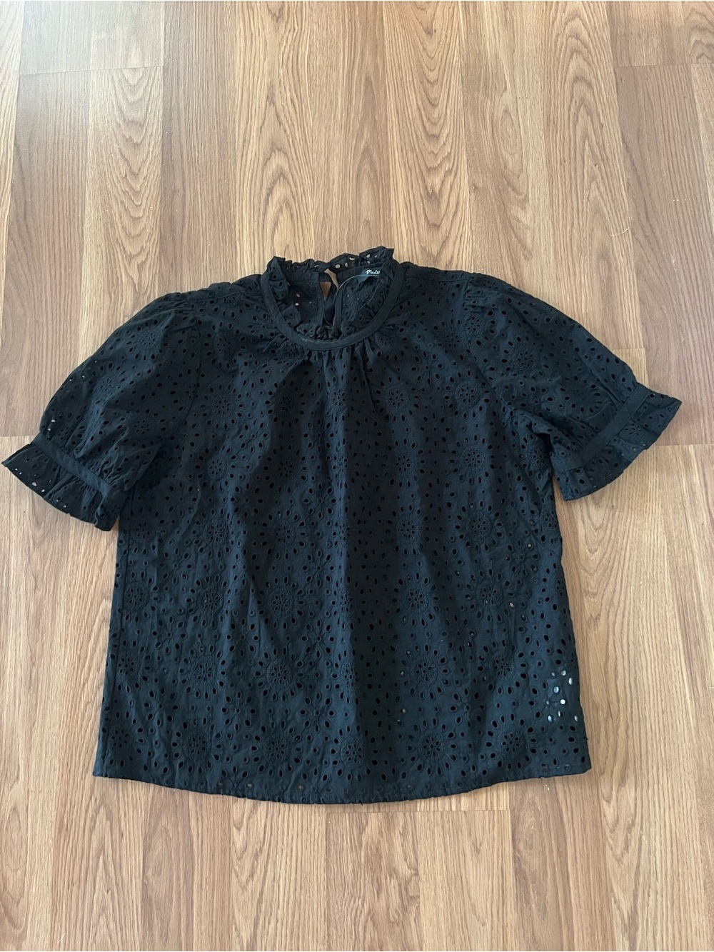 NWT Madewell Black Eyelet Short Sleeve Top
